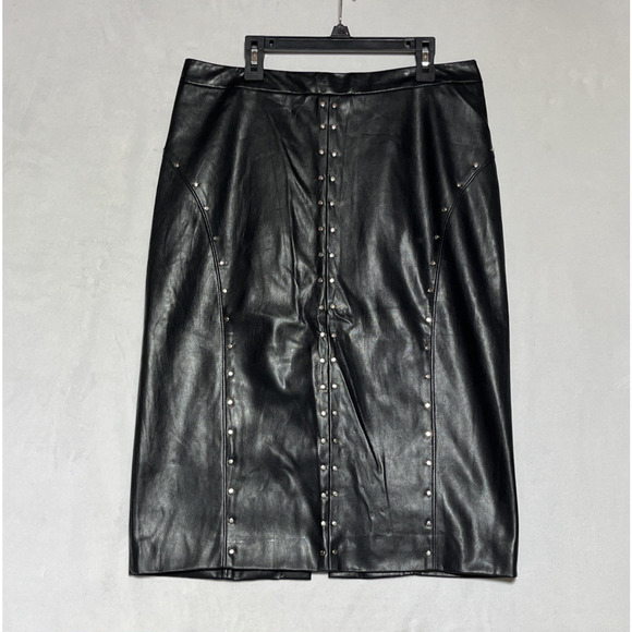 Faux Leather Pencil Skirt 8 Black Silver Studded Worthington Goth Mob Wife Biker - Picture 1 of 7